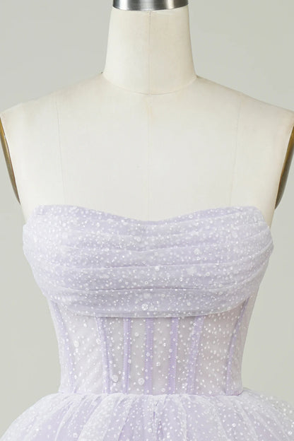 Sparkly Strapless Corset Polka Dots Tiered Cute Homecoing Dress