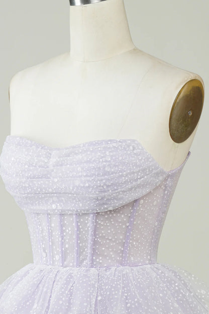 Sparkly Strapless Corset Polka Dots Tiered Cute Homecoing Dress