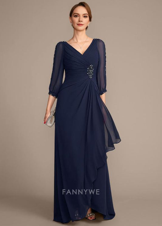Luxury A-Line V Neck 3/4 Sleeve V back Floor-Length Mother of the Bride Dress