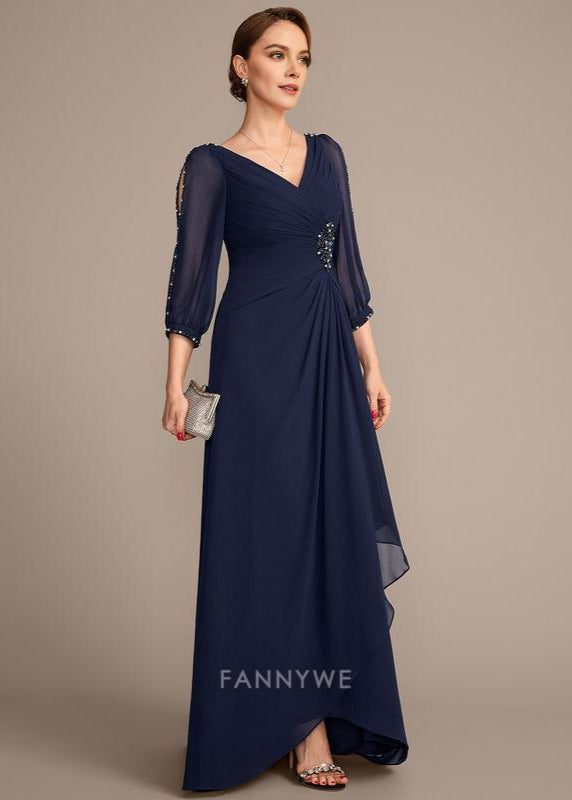 Luxury A-Line V Neck 3/4 Sleeve V back Floor-Length Mother of the Bride Dress