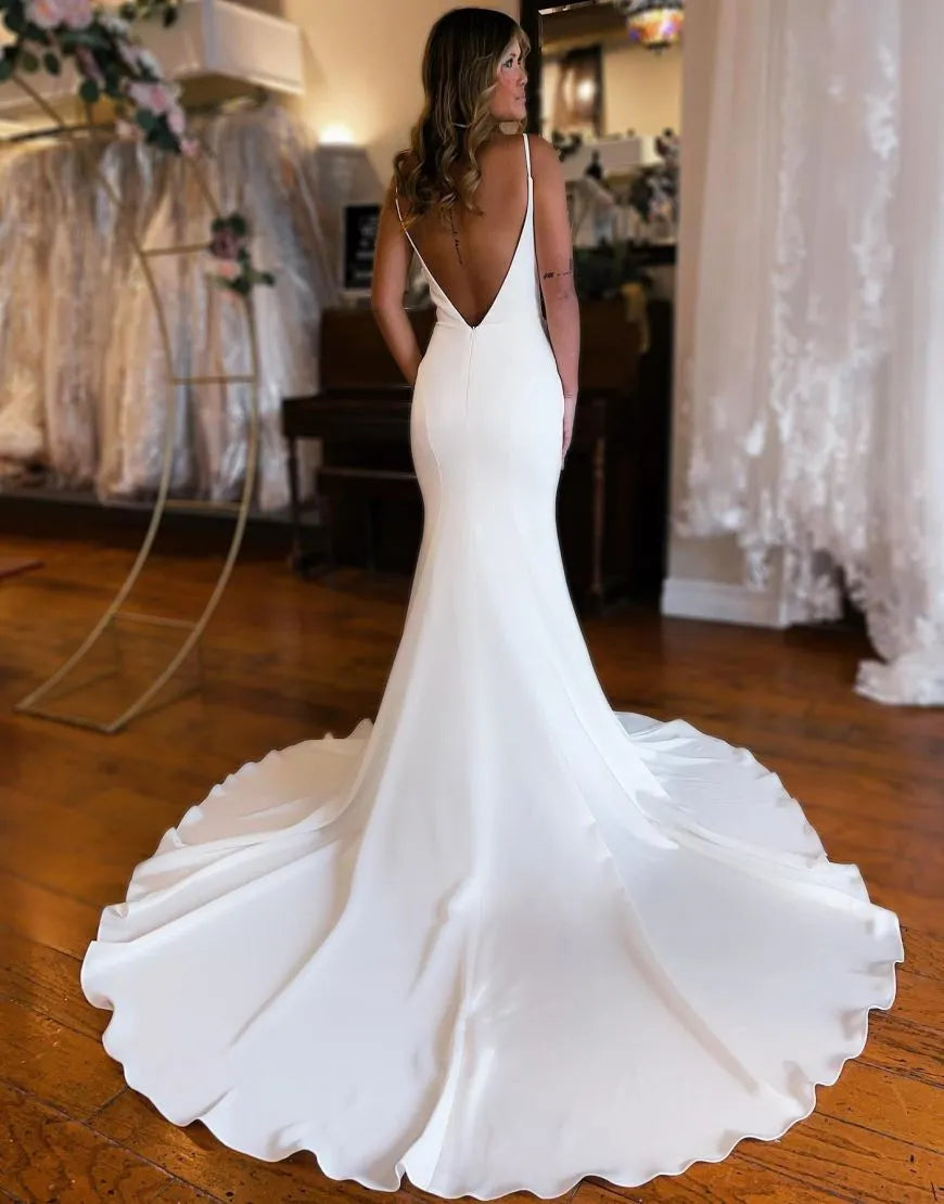 Mermaid Court Train Open Back Satin Wedding Dress