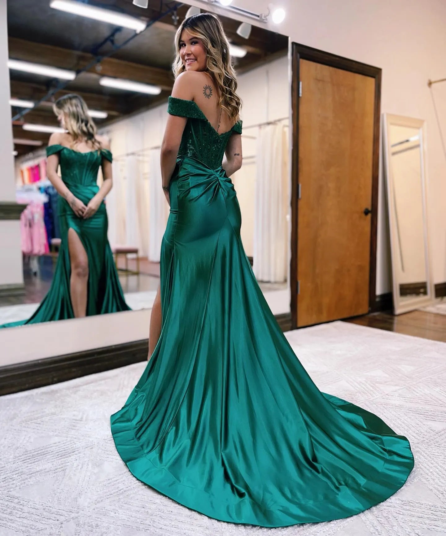 Mermaid Off The Shoulder Court Train Long Dress