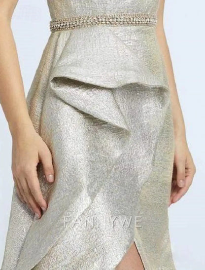 FannyWe Simple Mermaid Prom Dresses Elegant Dress Formal Prom Floor Length Sleeveless One Shoulder Sequined with Ruffles Masquerade Dress Wedding Guest Dress