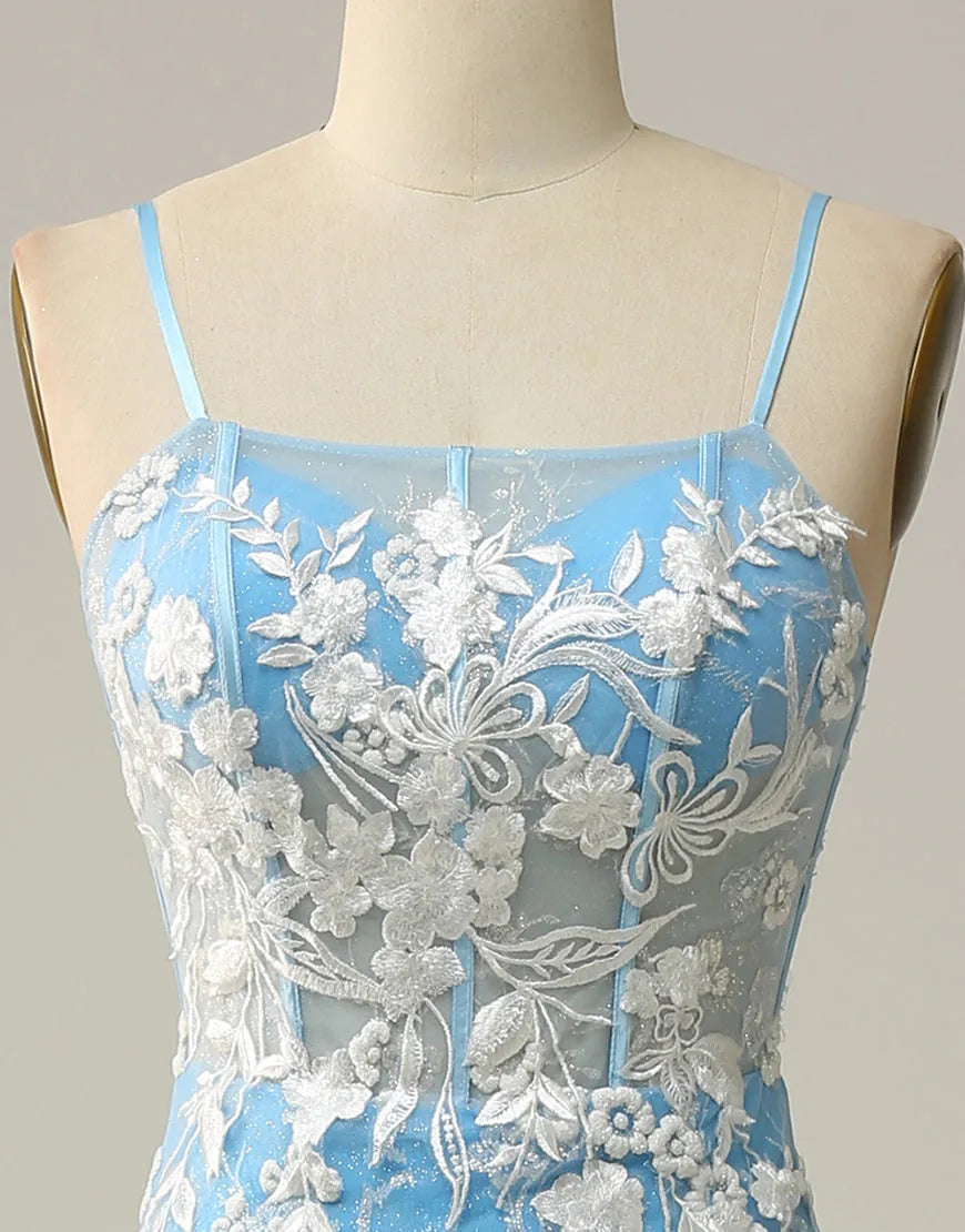 Vestido de fiesta de sirena con tirantes finos, espalda abierta y abertura