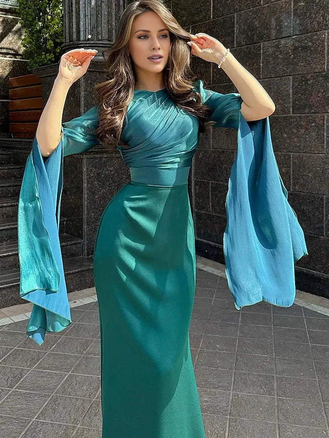 Mermaid / Trumpet Floor Length Prom Dresses Evening Gown Quinceanera Dresses Ball Gown Elegant Long Sleeve Crew Neck Prom Evening Party Velvet with Ruched
