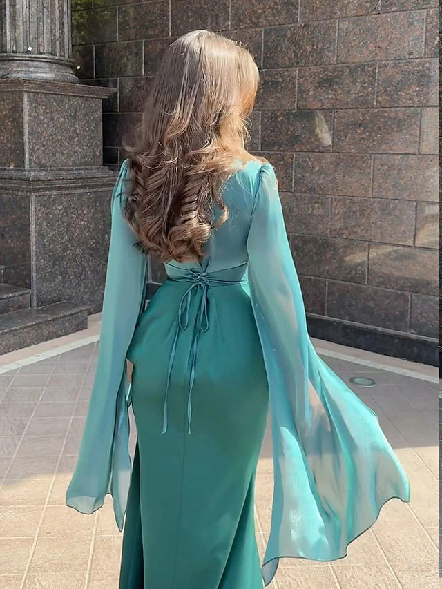 Mermaid / Trumpet Floor Length Prom Dresses Evening Gown Quinceanera Dresses Ball Gown Elegant Long Sleeve Crew Neck Prom Evening Party Velvet with Ruched
