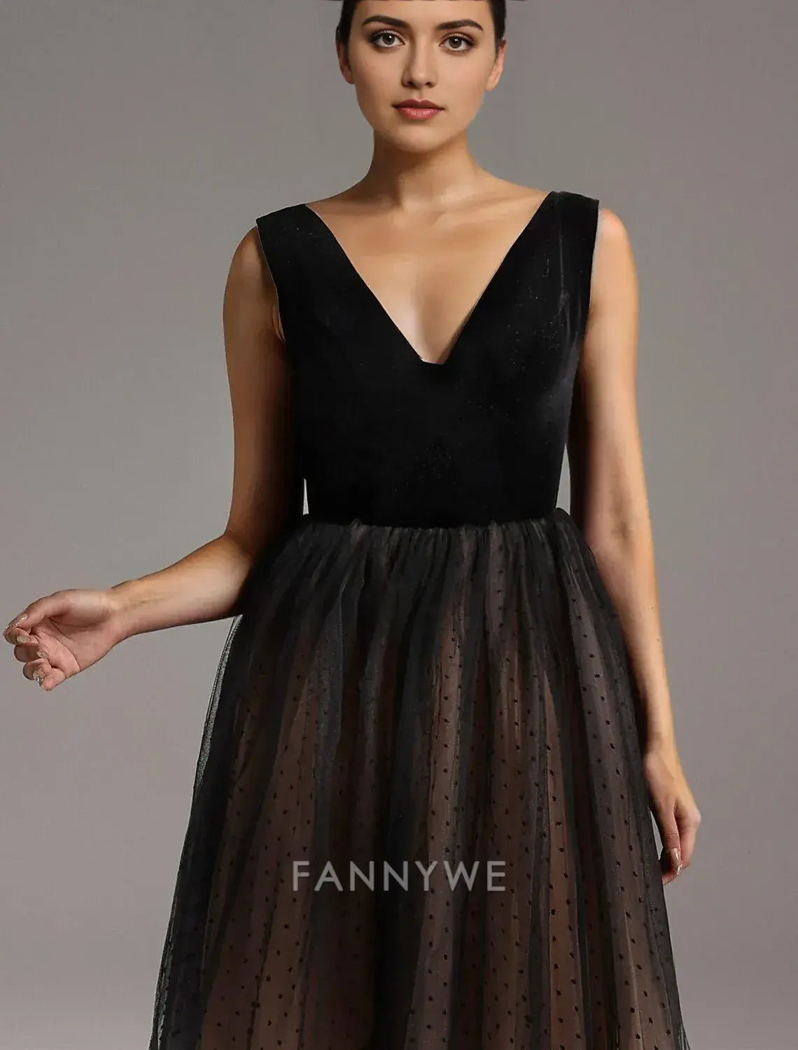 FannyWe Simple Mermaid / Trumpet Prom Dresses Black Dress Dress Evening Party Prom Ankle Length Sleeveless V Neck Lace Backless with Overskirt Embroidery