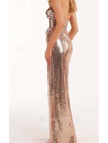 FannyWe Vestidos de fiesta sencillos de sirena/trompeta Vestido elegante Vestido formal de fiesta Largo hasta el suelo Sin mangas Escote en forma de corazón Con lentejuelas y abertura fruncida 