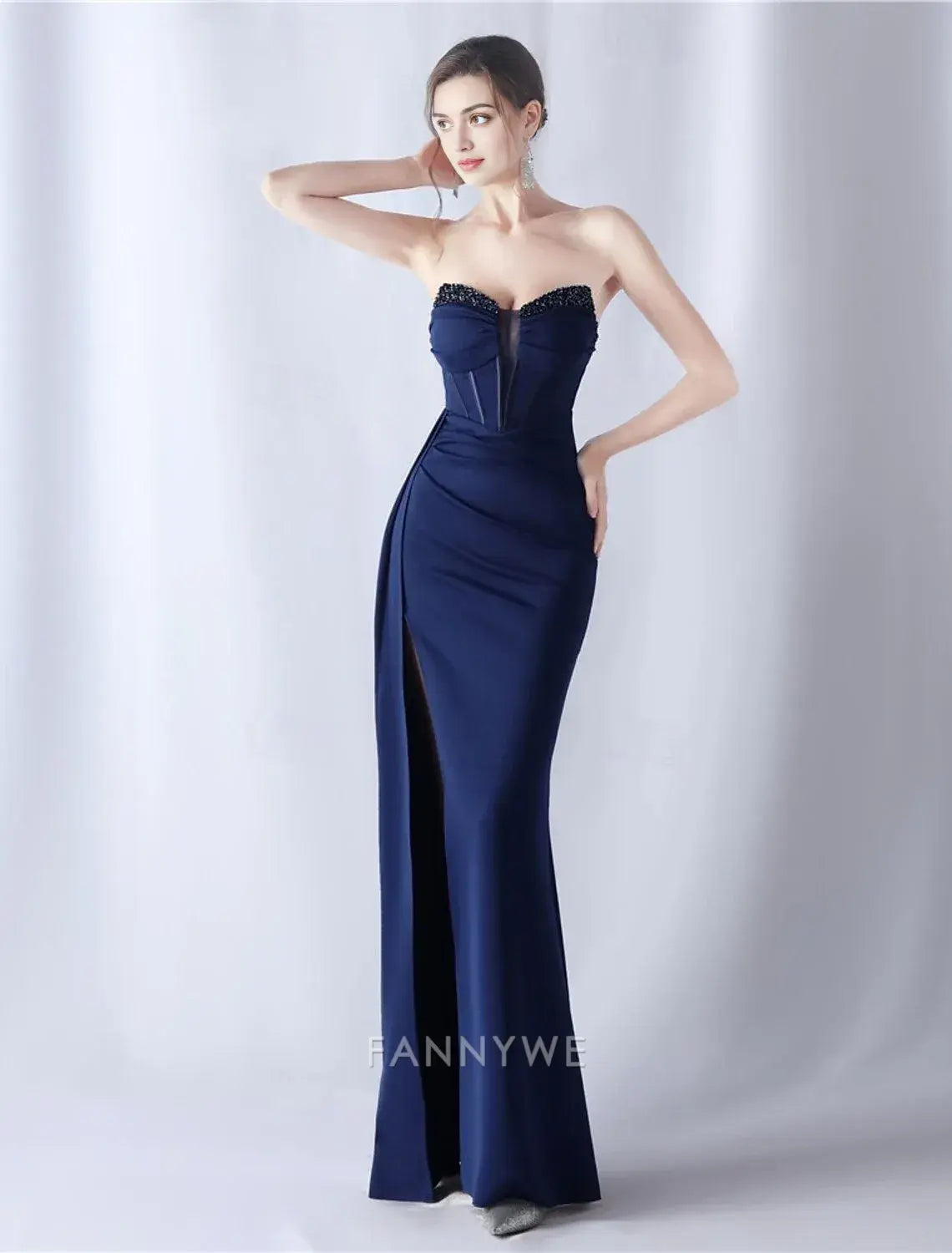 FannyWe Simple Mermaid / Trumpet Prom Dresses Elegant Dress Formal Wedding Floor Length 3/4 Length Sleeve Off Shoulder Stretch Crepe with Glitter Tassel