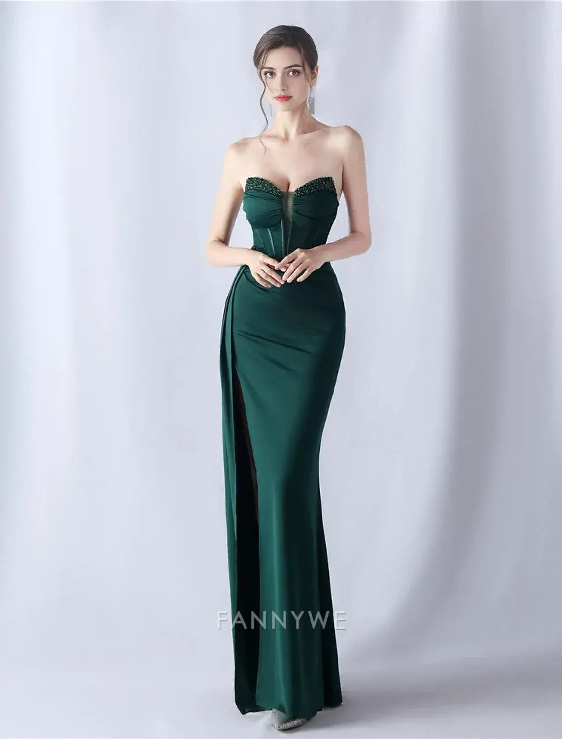 FannyWe Simple Mermaid / Trumpet Prom Dresses Elegant Dress Formal Wedding Floor Length 3/4 Length Sleeve Off Shoulder Stretch Crepe with Glitter Tassel