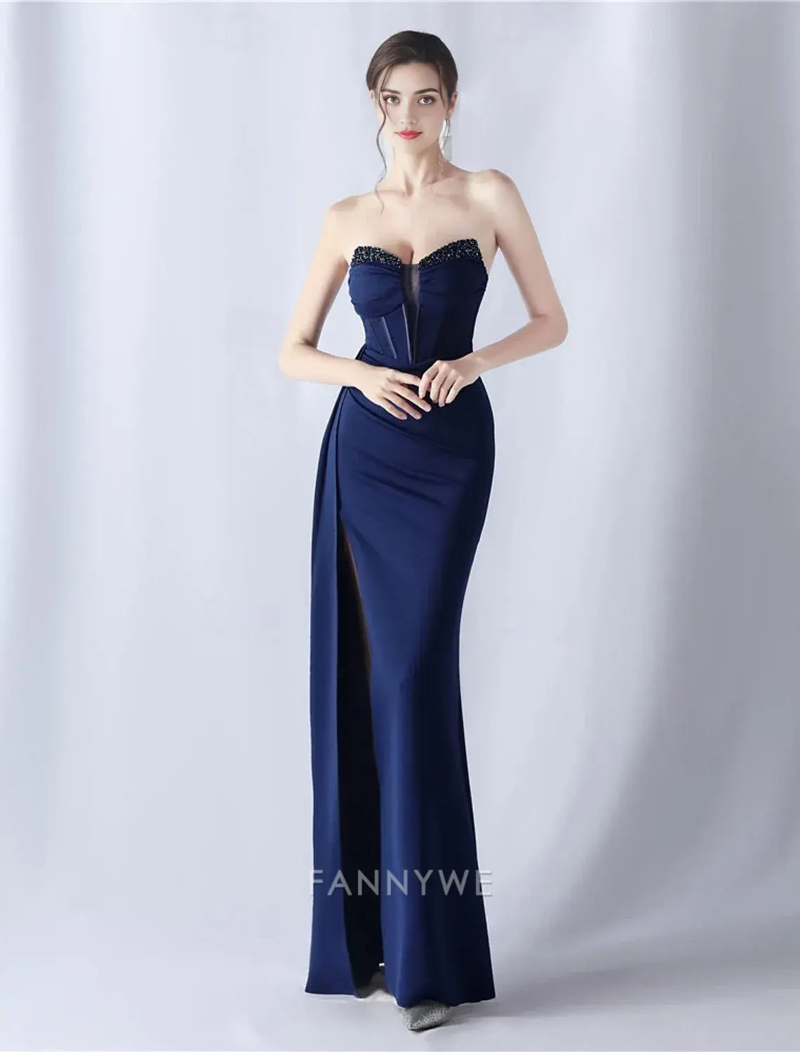 FannyWe Simple Mermaid / Trumpet Prom Dresses Elegant Dress Formal Wedding Floor Length 3/4 Length Sleeve Off Shoulder Stretch Crepe with Glitter Tassel