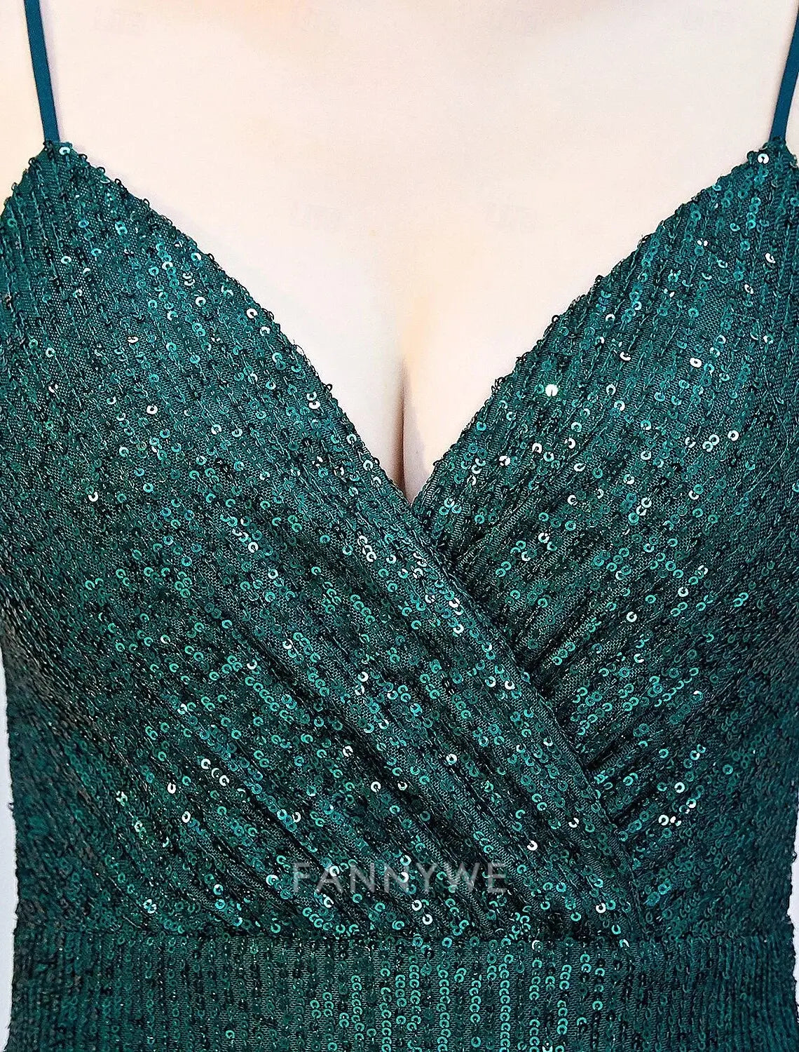 FannyWe Simple Mermaid / Trumpet Prom Dresses Elegant Dress Formal Wedding Floor Length Sleeveless Jewel Neck Sequined with Glitter Tassel