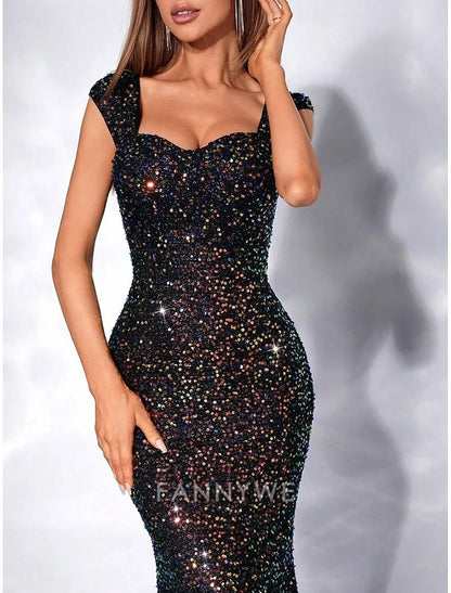 FannyWe Simple Mermaid / Trumpet Prom Dresses Elegant Dress Formal Wedding Floor Length Sleeveless Sweetheart Sequined with Sequin