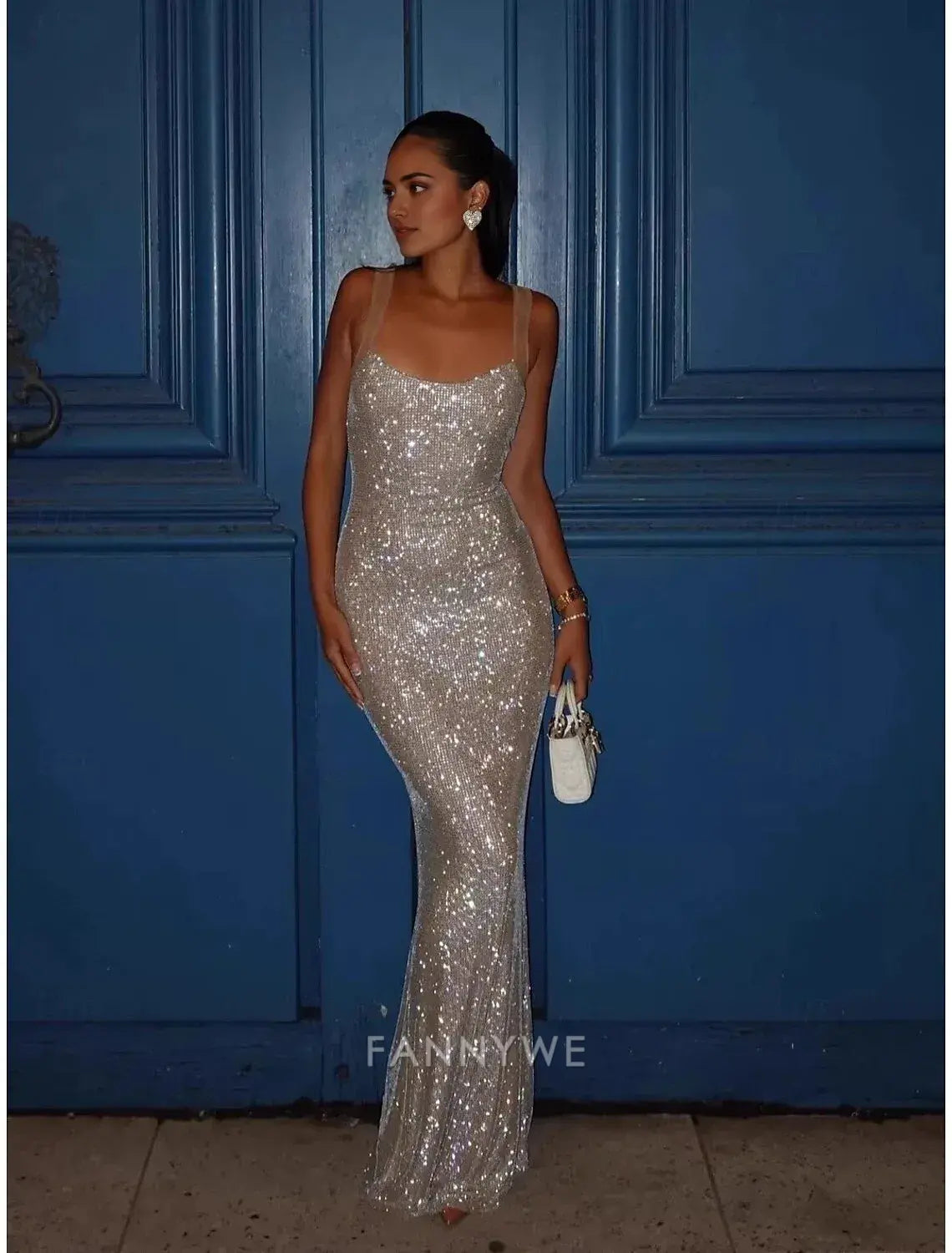 FannyWe Simple Mermaid / Trumpet Prom Dresses Vintage Dress Formal Prom Floor Length Sleeveless Square Neck Sequined with Glitter Sequin