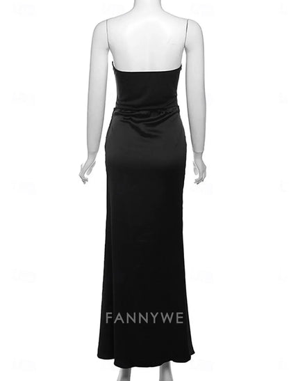 FannyWe Vestidos de quinceañera sencillos de sirena/trompeta Vestido elegante Boda Invitada de boda Largo hasta el suelo Sin mangas Sin tirantes Spandex Sin espalda con fruncido 