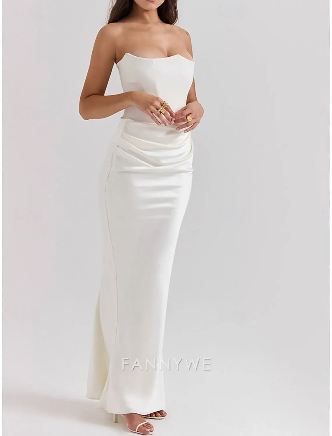 FannyWe Vestidos de quinceañera sencillos de sirena/trompeta Vestido elegante Boda Invitada de boda Largo hasta el suelo Sin mangas Sin tirantes Spandex Sin espalda con fruncido 
