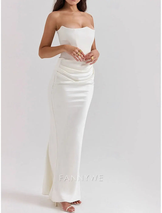 FannyWe Vestidos de quinceañera sencillos de sirena/trompeta Vestido elegante Boda Invitada de boda Largo hasta el suelo Sin mangas Sin tirantes Spandex Sin espalda con fruncido 