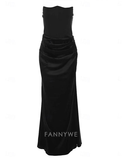 FannyWe Vestidos de quinceañera sencillos de sirena/trompeta Vestido elegante Boda Invitada de boda Largo hasta el suelo Sin mangas Sin tirantes Spandex Sin espalda con fruncido 