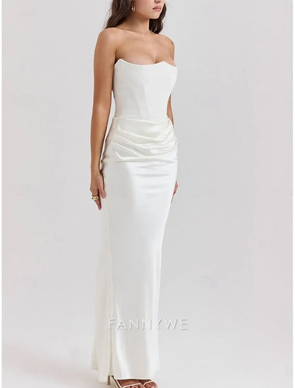 FannyWe Vestidos de quinceañera sencillos de sirena/trompeta Vestido elegante Boda Invitada de boda Largo hasta el suelo Sin mangas Sin tirantes Spandex Sin espalda con fruncido 