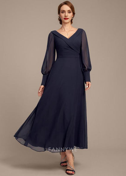 Modern A-Line V Neck Long Sleeve V back Tea-Length Mother of the Bride Dress for ladies