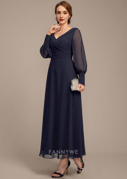 Modern A-Line V Neck Long Sleeve V back Tea-Length Mother of the Bride Dress for ladies