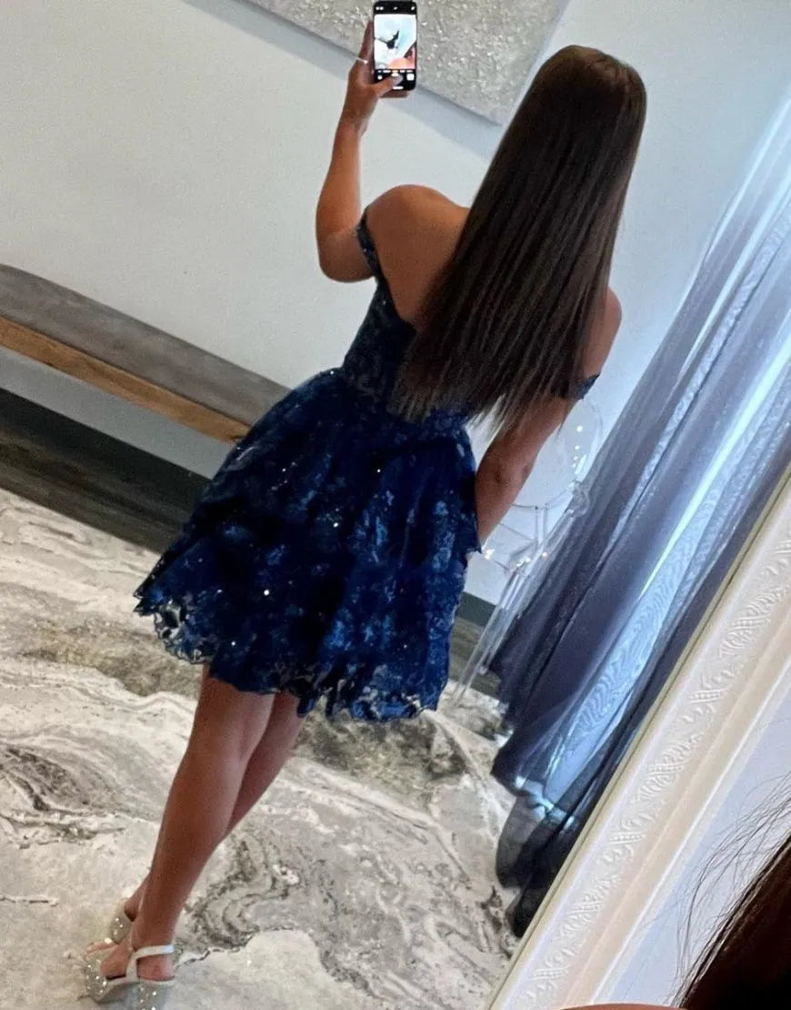 A-Line Sparkly Tiered Homecoming Dress With Appliques