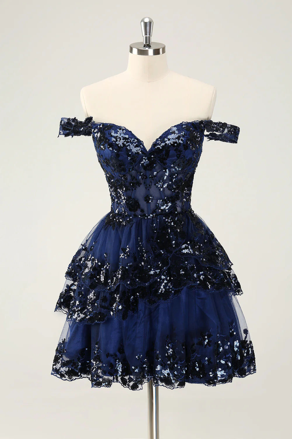 A Line Cute Sparkly Tiered Corset Lace Short Homecoming Dress