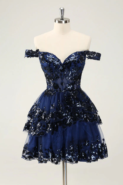 A Line Cute Sparkly Tiered Corset Lace Short Homecoming Dress