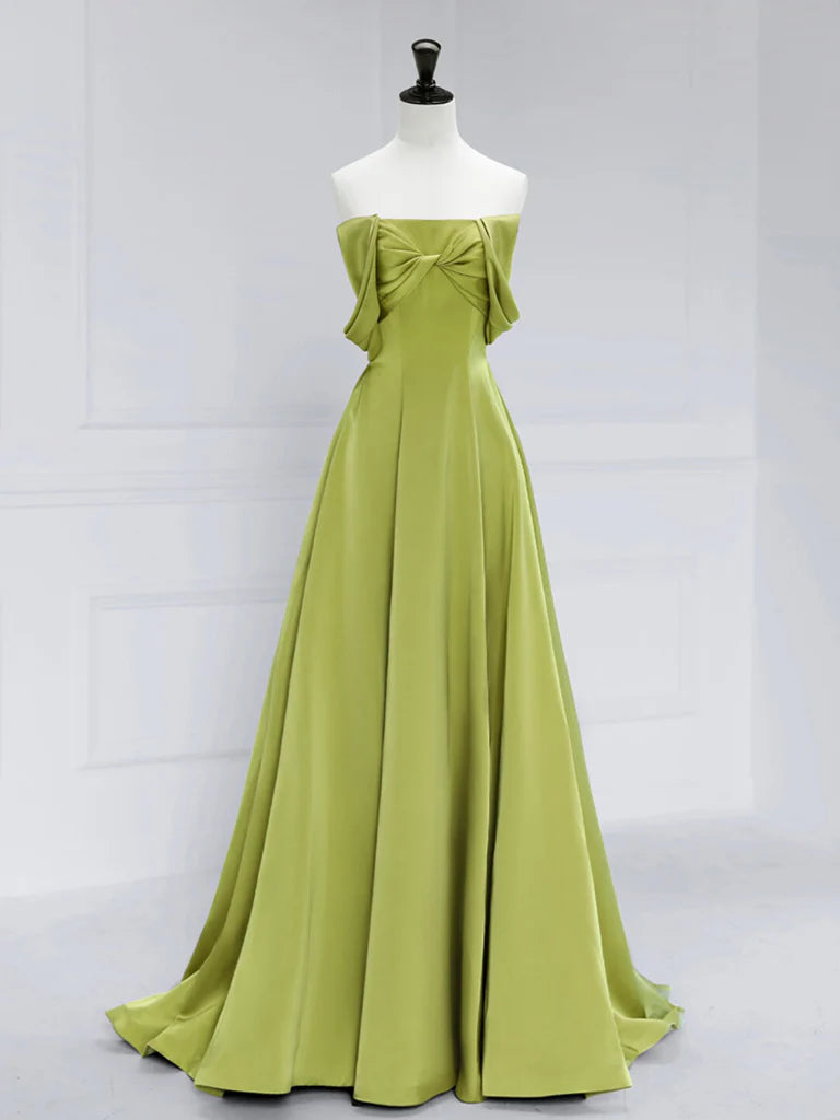 A-Line Off Shoulder Satin Prom Dress