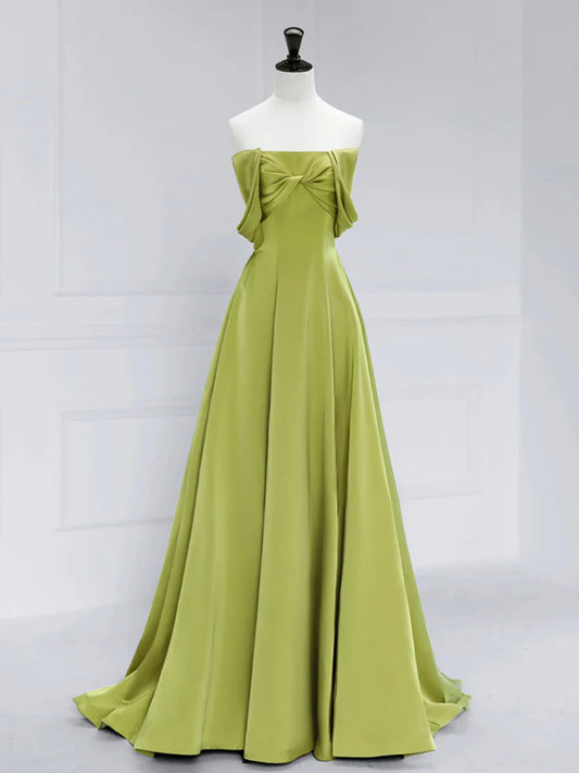 A-Line Off Shoulder Satin Prom Dress