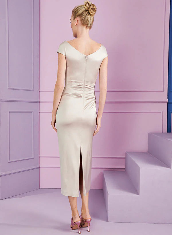 Sheath Cowl Neck Tea-Length Mother Of The Bride Dresses