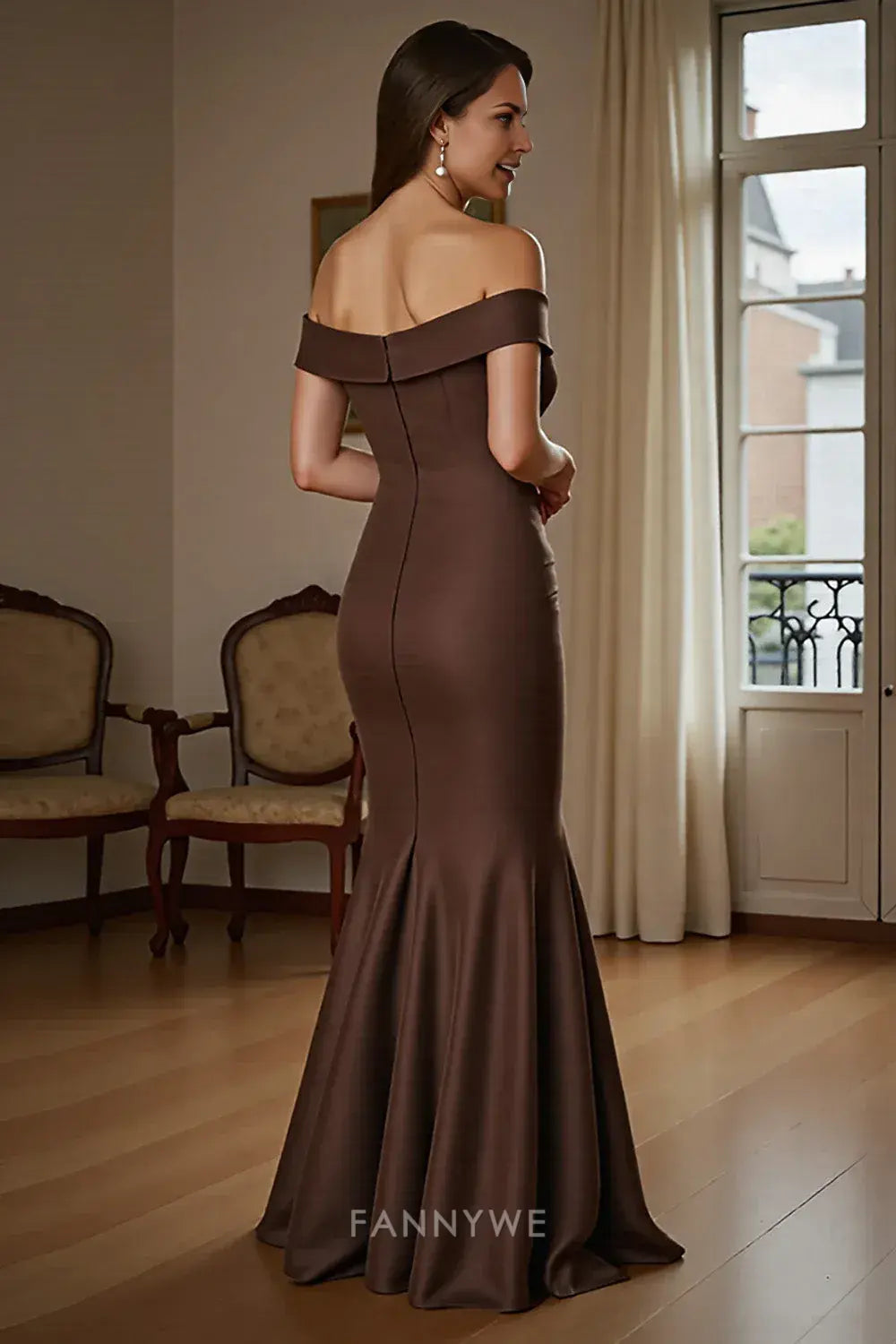 Luxury Off - Shoulder Mermaid Maxi Dress with Draped Detail Mother of the Bride Dress