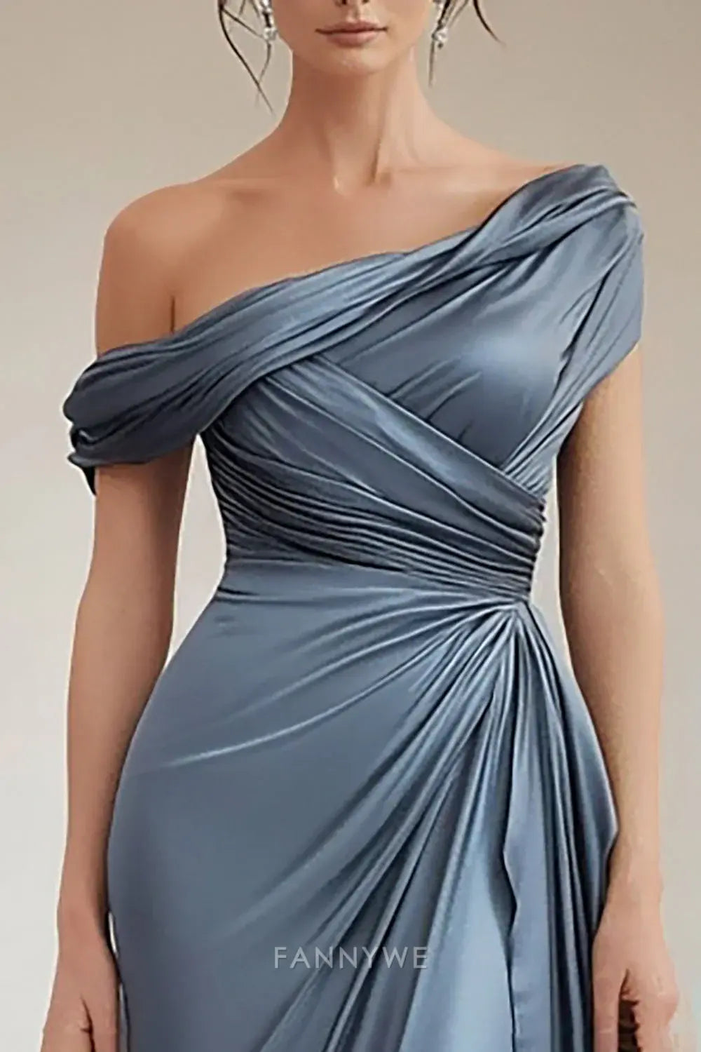 Elegant One - Shoulder Draped Satin Maxi Dress Mother of the Bride Dress