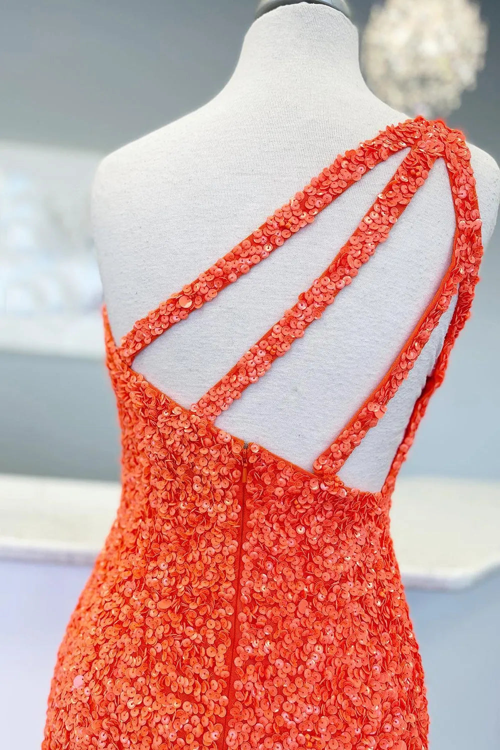 Glitter One-Shoulder Homecoming Dress With Sequins