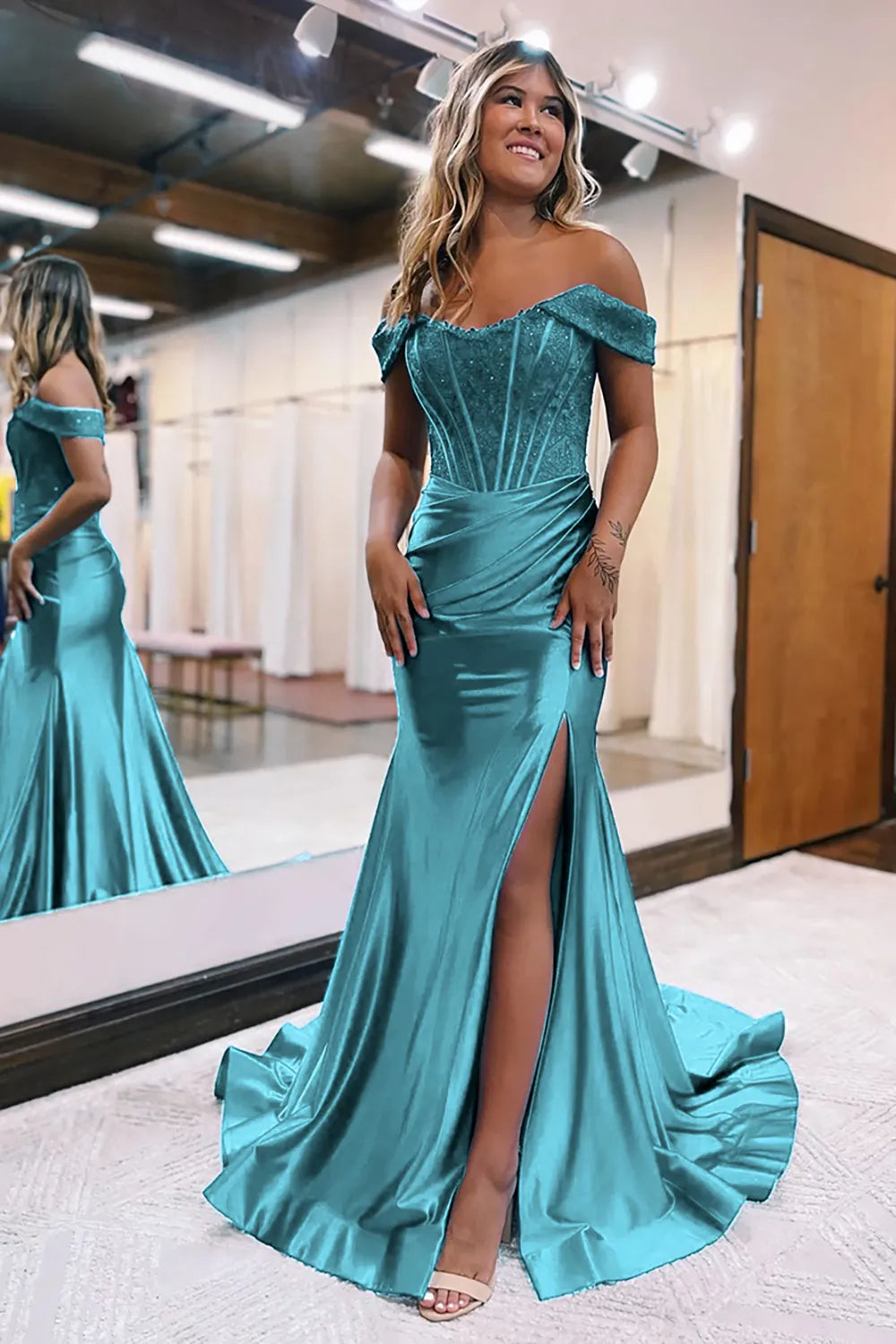 Mermaid Off The Shoulder Court Train Long Dress