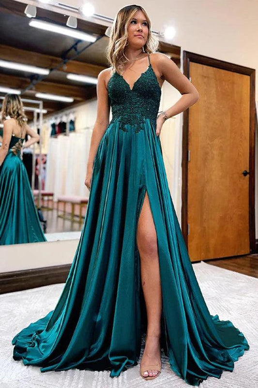 A-Line Long Satin Prom Dress with Split
