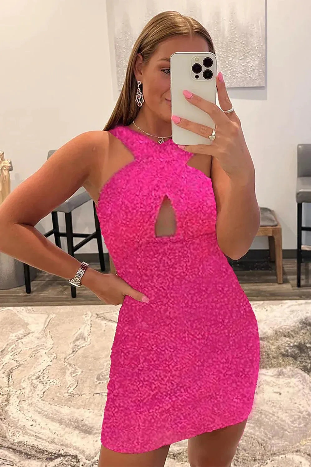 A-line Halter Backless Sequins Homecoming Dress