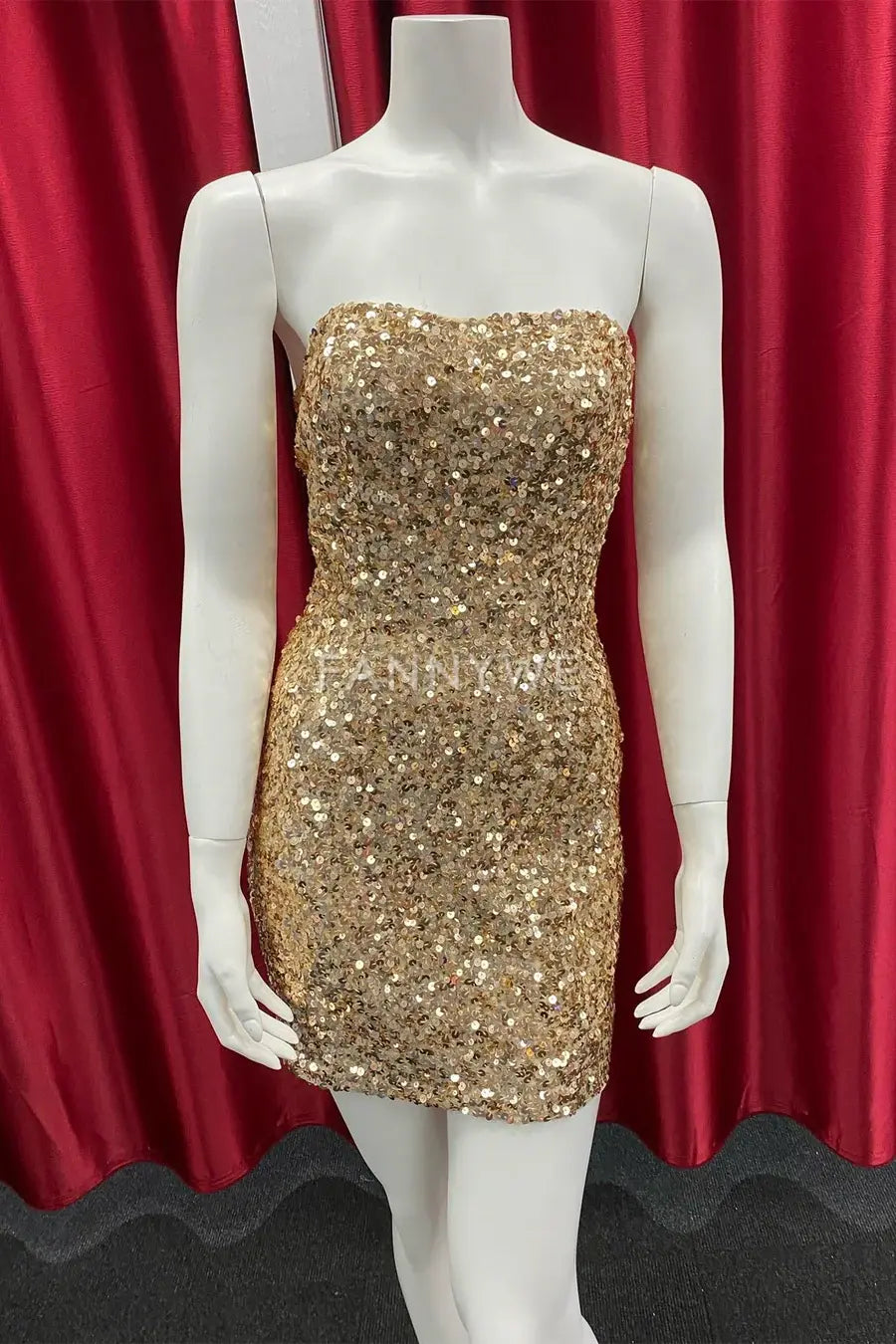 FannyWe Simple Gold Sequin Strapless Fitted Short Homecoming Dress formal wear dresses