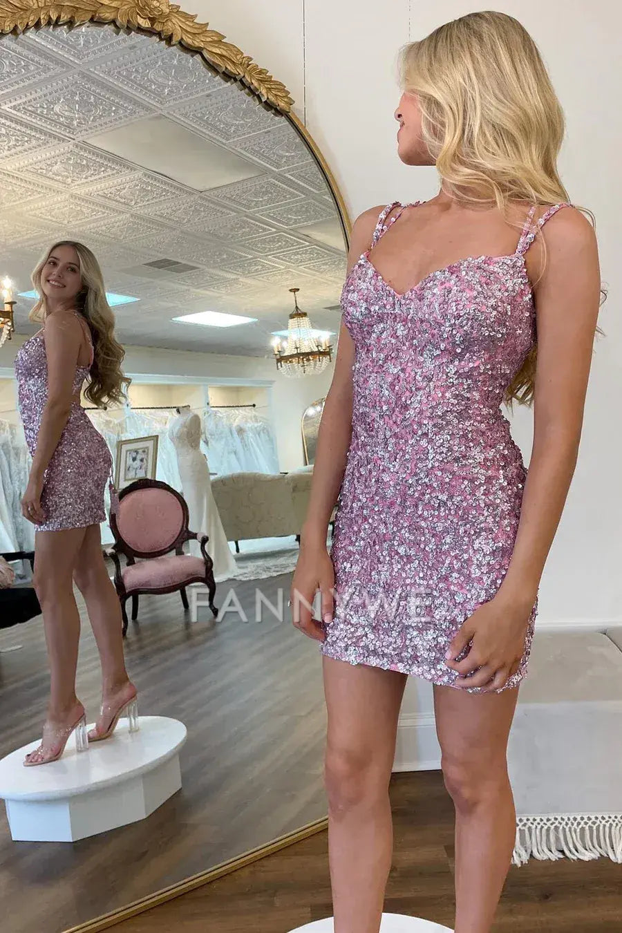 FannyWe Simple Pink Sequin Sweetheart Bodycon Homecoming Dress formal wear dresses