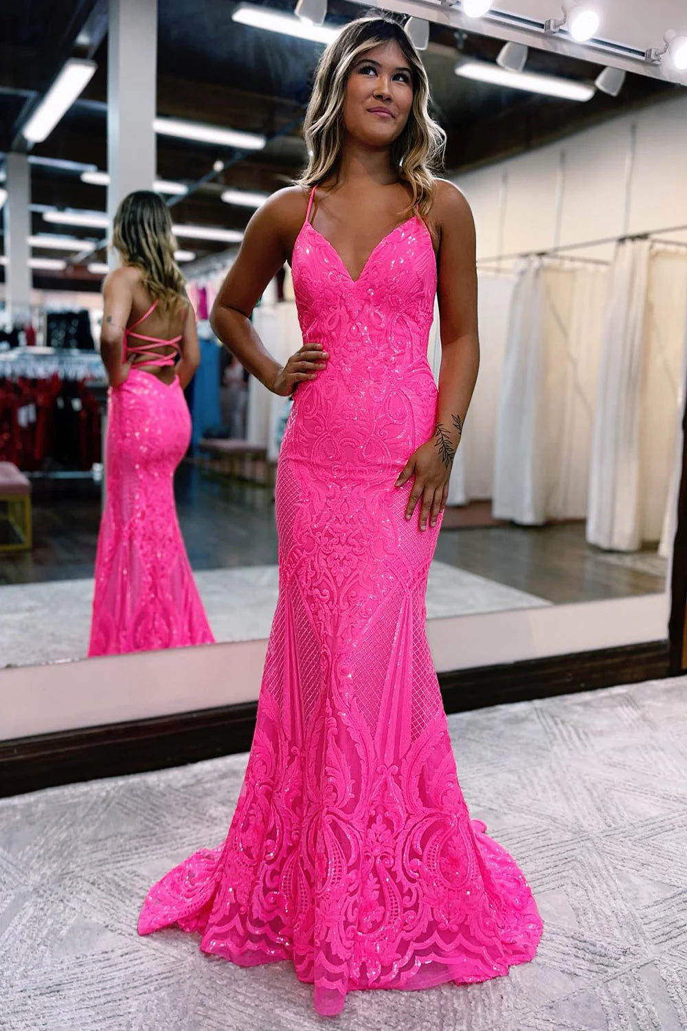 Mermaid Backless Sequins Long Prom Dress