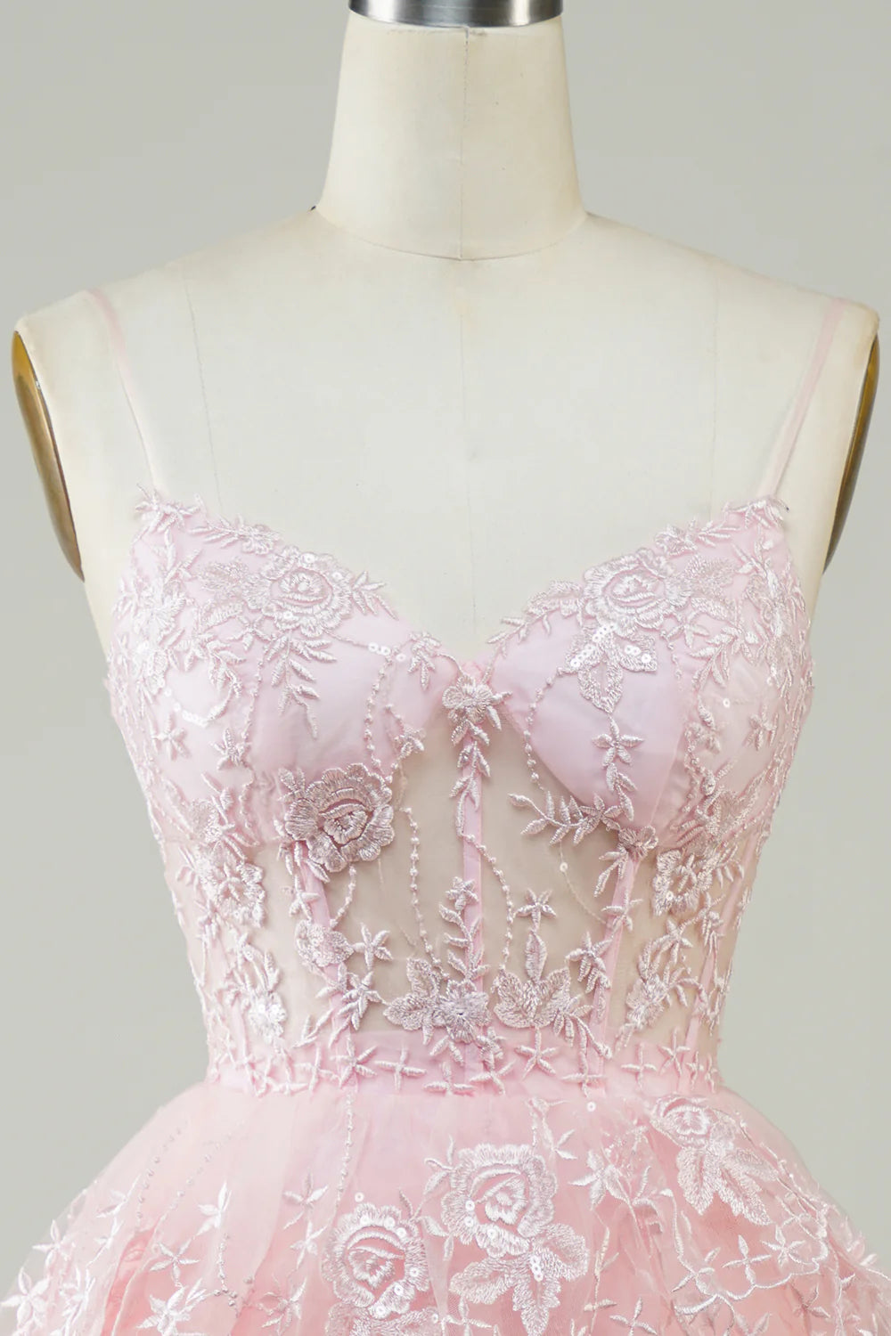 A Line Spaghetti Straps Sparkly Corset Homecoming Dress