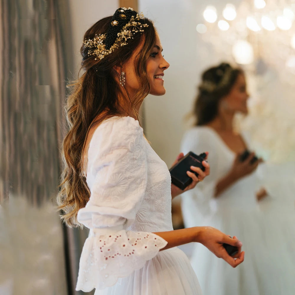 A-Line/Princess Lace Long Sleeves Layers Square Sweep/Brush Train Wedding Dresses