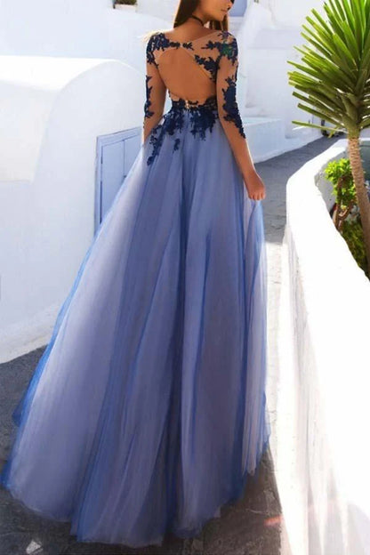 Sleeves Lace Open Back Prom Dresses Evening Dresses