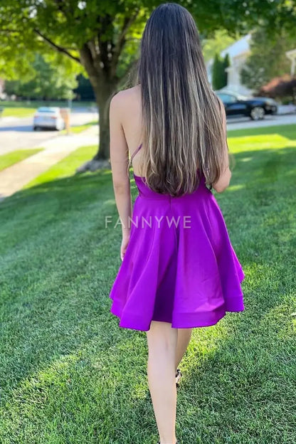 FannyWe Simple Purple Lace-Up A-Line Homecoming Dress formal wear dresses