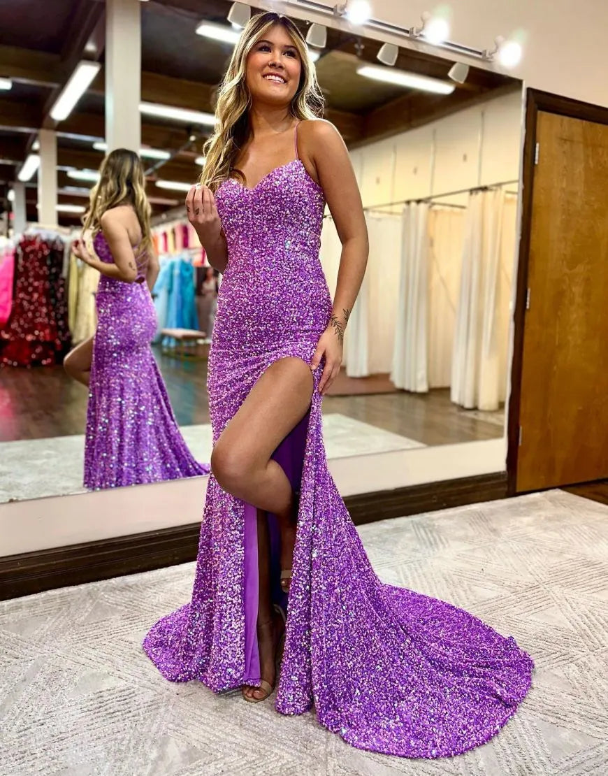 Vestido de fiesta largo con espalda de corsé y abertura de sirena