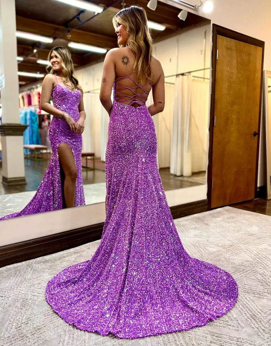 Vestido de fiesta largo con espalda de corsé y abertura de sirena