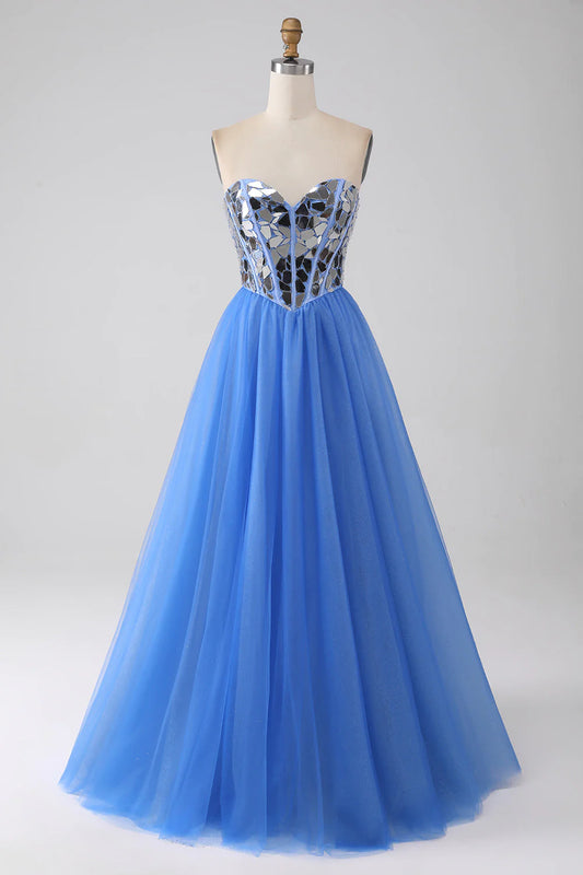 A-Linie Herzausschnitt Spiegel Royalblaues Ballkleid