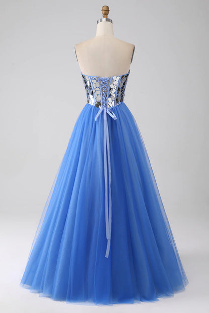 A-Linie Herzausschnitt Spiegel Royalblaues Ballkleid