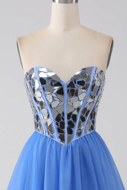 A-Linie Herzausschnitt Spiegel Royalblaues Ballkleid