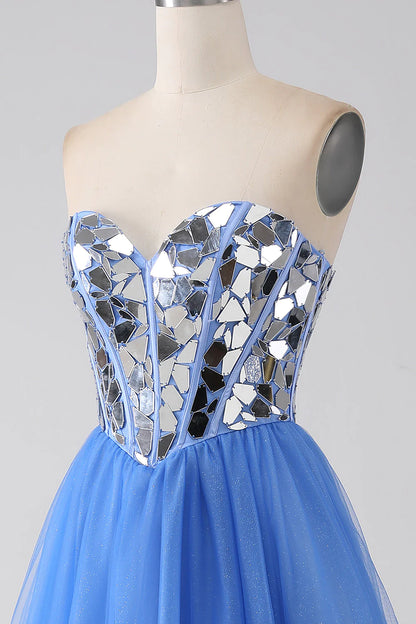 A-Linie Herzausschnitt Spiegel Royalblaues Ballkleid